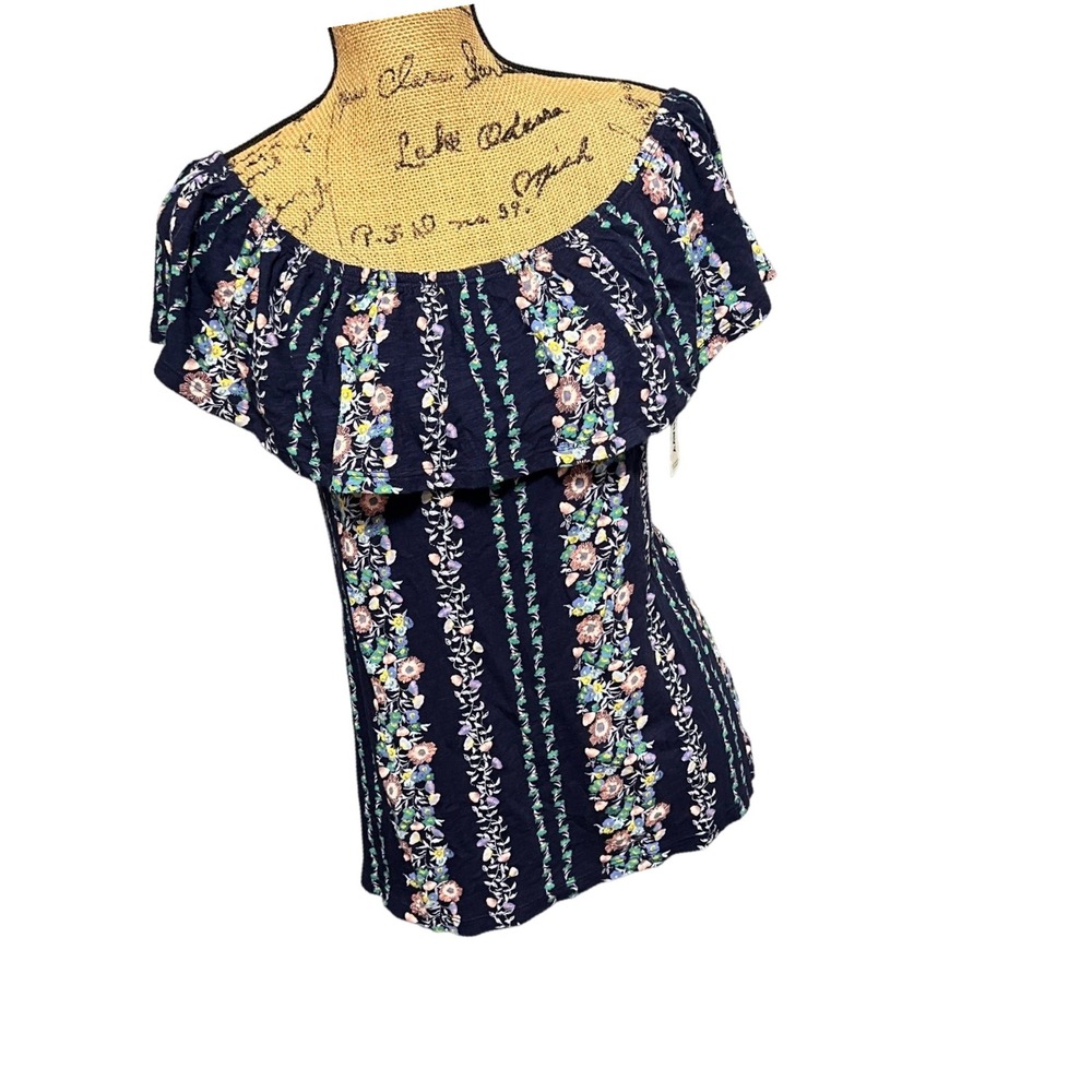 Old Navy Pink Floral Off Shoulder Cotton‎ Ruffle Top Striped Boho Summer Small